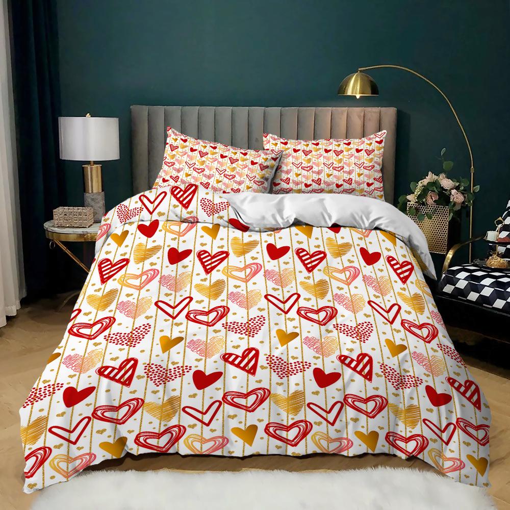 Love Home Bedding Set 3D Printing Couple Room Bedding Set AU240 * 270 Super Big Bed Newly Married Room Quilt and Pillowcase 2/3 Pieces