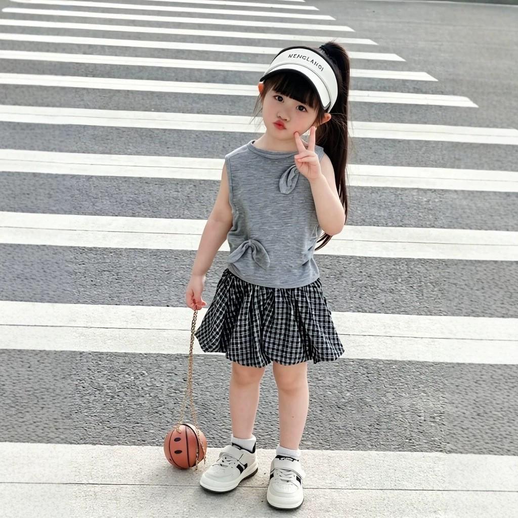 2026 Girls Stylish Summer Set: Ruffle Skort & Baby Vest Camisole 90 cm