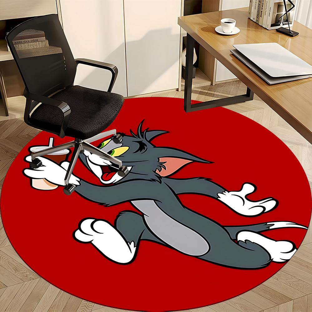 1PC Tom Cat Office Round Rug, Non-slip, Soft and Durable Office Rug for Interior Decoration, Perfect for Office, Beautiful Decoration