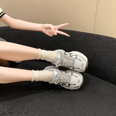 Thick-soled Mesh European Dad Shoes Women's 2025 Autumn New Models Show Small Feet, Increase Height, Breathable Sports and Leisure Shoes, Single Shoes