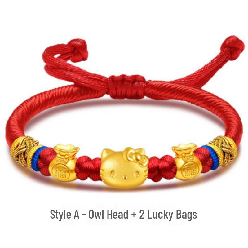 Golden Kiki Cat 999 Gold Red String Bracelet - Festival Souvenir Gift for Cat Lovers Bracelet Only