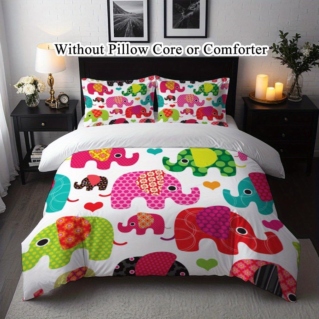 

Colorful Elephant Bedding Set Soft Polyester Duvet Cover Set Quilt Cover With Pillowcase Bedroom Decor Birthday Gift Christmas EU Single135x200cm