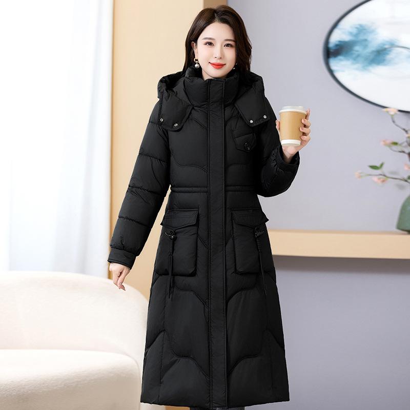 2025 Thickened Cotton Jacket Women's Winter New Mid-Length Over Knee Cotton Jacket Slimming Plus Size Warm Padded Jacket Jacket