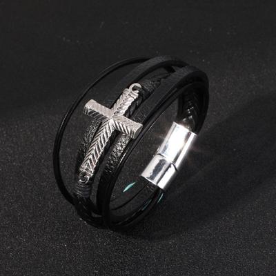 Lucky Jesus Cross Bracelets Man Cuff Bangle Leather Wristband Hand  Accessories Layered Braided Leather Bracelet for Men