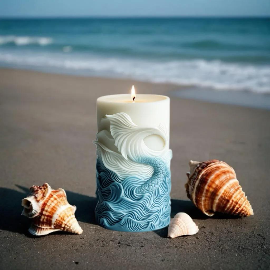 DIY ocean wave foam cylindrical candle silicone mold whale dolphin relief cylindrical candle mould home decor gypsum resin molds