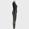 Women's European & American Style See-Through Slim Long Sleeve Flocking Jumpsuit