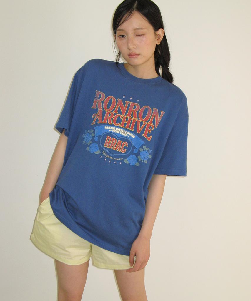 RONRON Rose Rrac Over Fit T Shirt Vintage Blue