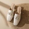 Square Head New Summer Bag Head Half Slippers Cool Slippers Fashion Casual Temperament Medium Heel White Muller Thick Heel