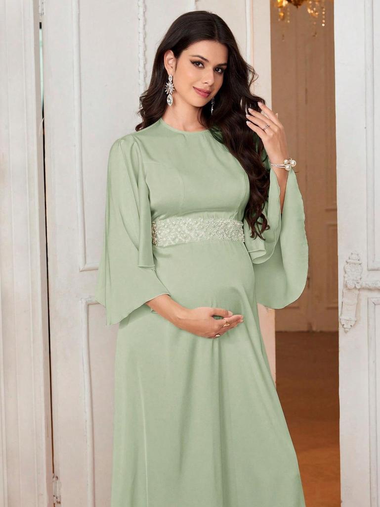 Elegant Flare Sleeve Round Neck Maternity Dress