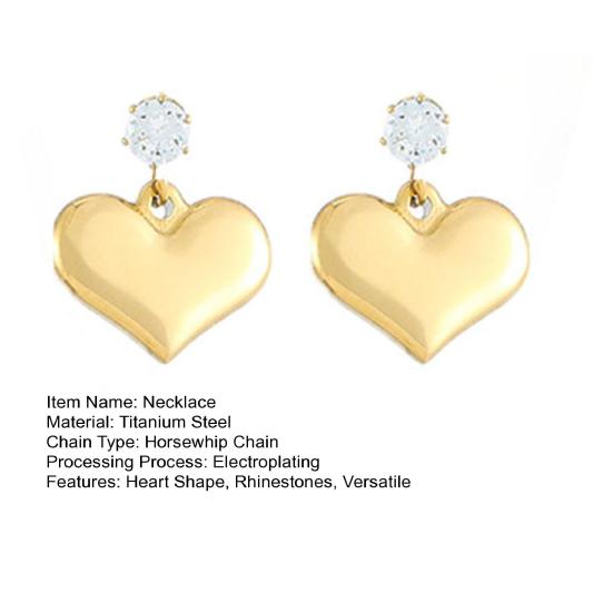 Women Necklace Heart Shape Charm Shiny Rhinestones Inlaid Drop Earrings Non-fading Sweater Necklace Jewelry Gift