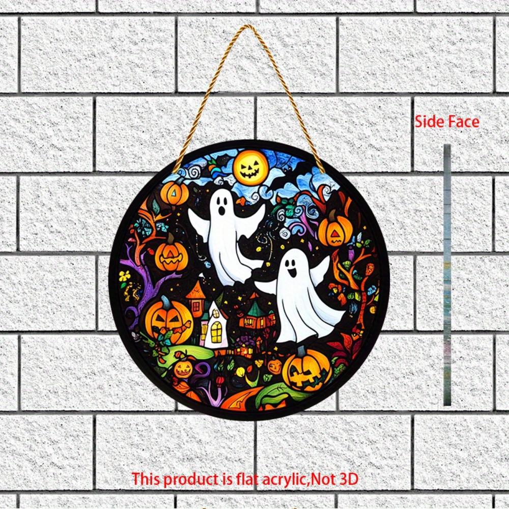 2D Flach Gruseliger Geist und Kürbis Acryl Halloween Sonnenfänger - 2D flaches Design mit kreisförmigen Hängedekorationen für Fenster, Veranden, Terrassen, Garten