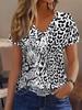 Women's T-Shirt Leopard 3D Printed V-Neck Short Sleeve Slim Casual Daily Top Y2k Clothes Outdoor Streetwear Loose Tee Female Top
