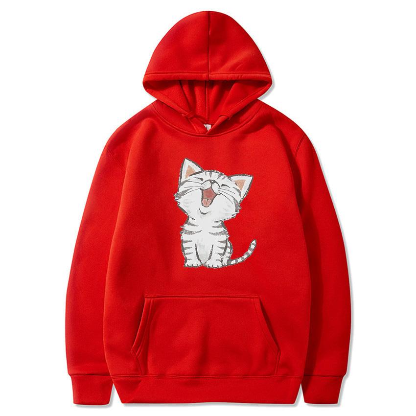 Autumn Winter Solid Color Cat Classic Hoodie Men's Daily Casual Harajuku Hoodie Y2K Street Wear Warm Hoodie