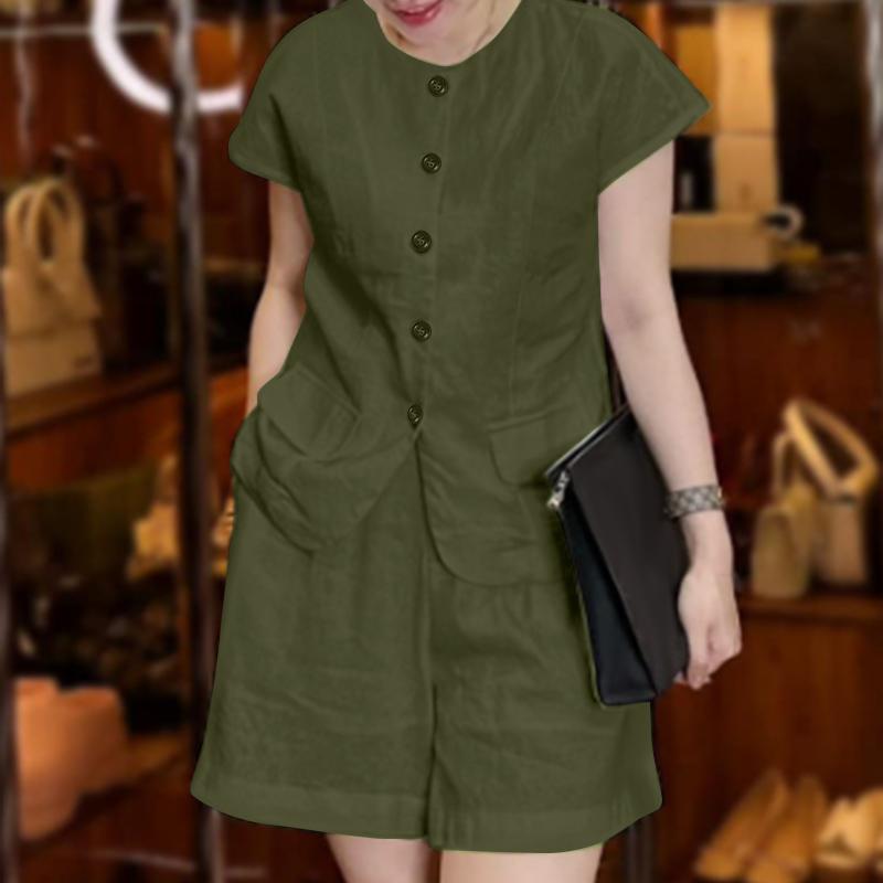 

ZANZEA Женская блузка без рукавов и шорты повседневные комплекты из двух предметов XL зелёный