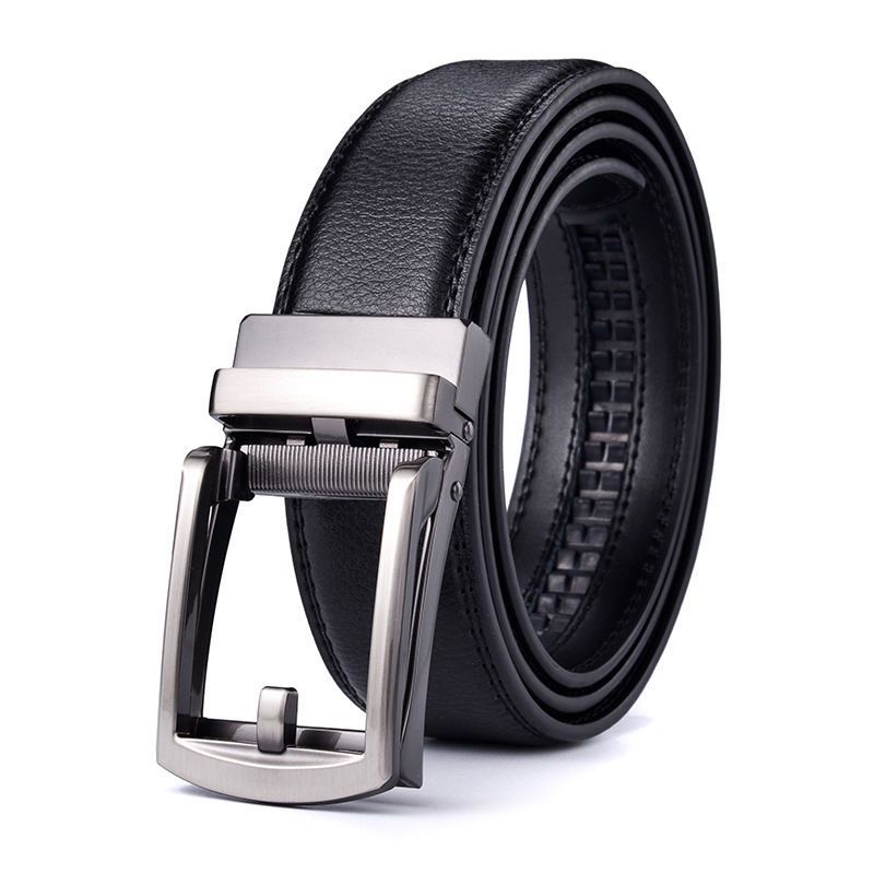 Men'S Leather Belt Automatic Buckle Two-Layer Cowhide Business Fake Pin Buckle High-End Belt