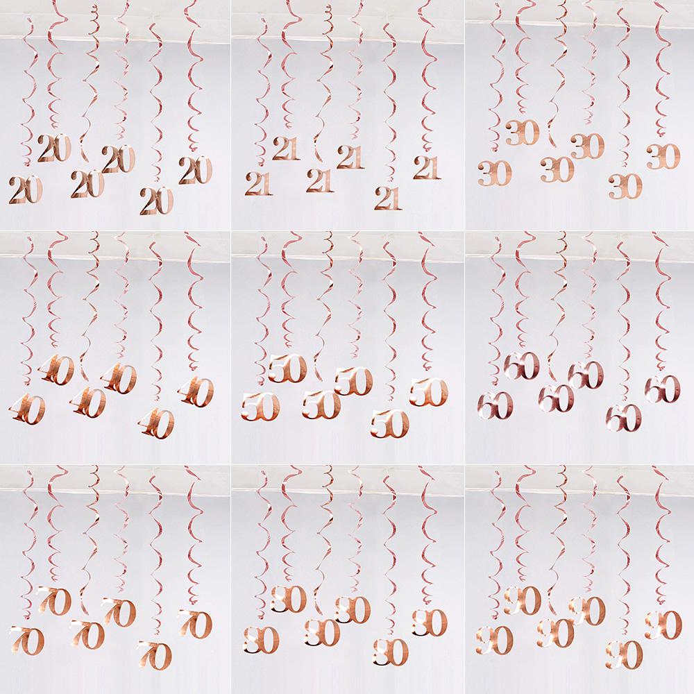 6 Stück/Los Happy Birthday Spiralen Dekoration 16 20 21 30 40 50 60 70 Jahre Roségold PVC Geburtstagsfeier Dekorationen Zubehör
