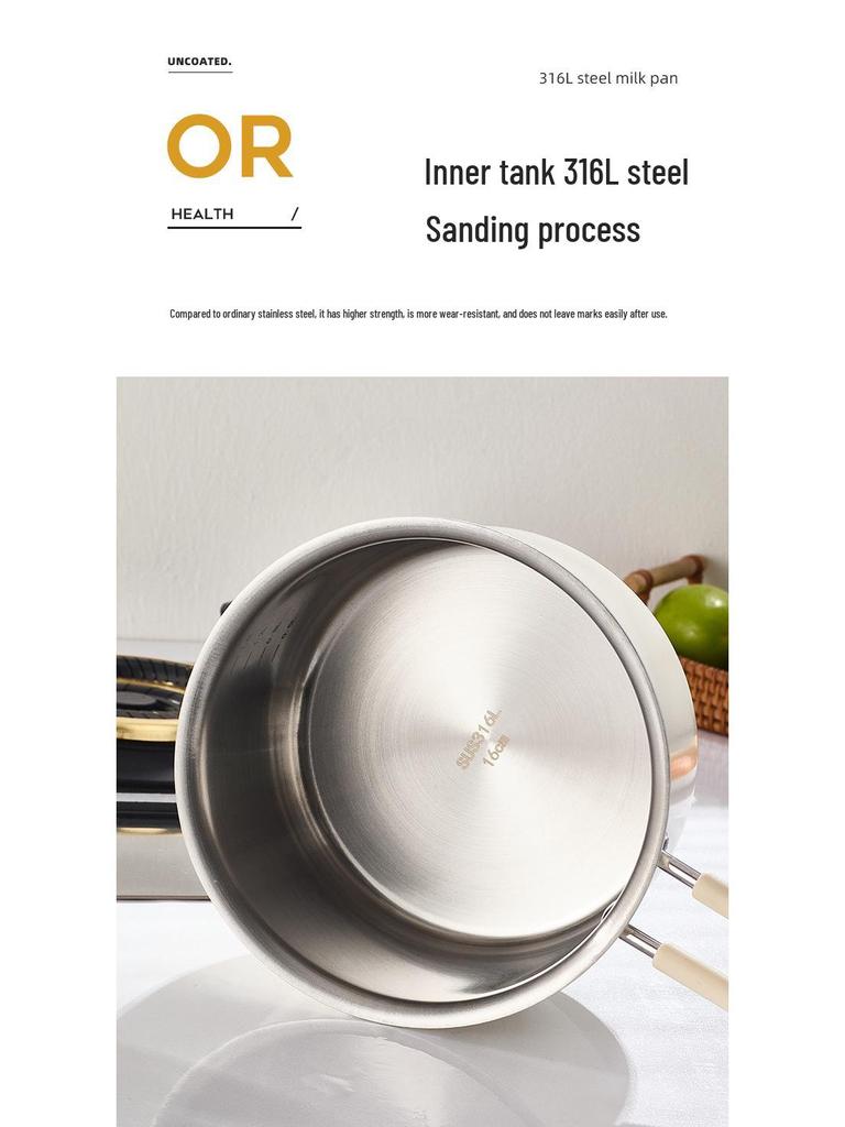 Xunshun 316L Stainless Steel Non-Stick Baby Food Pot, Ceramic Milk & Noodle Soup Pot, Extra Thick for One-Person Cooking.