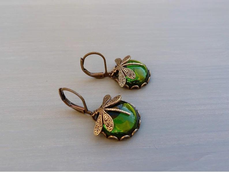 Vintage Dragonfly Moonstone Earrings for Women - Antique-Style Jewelry