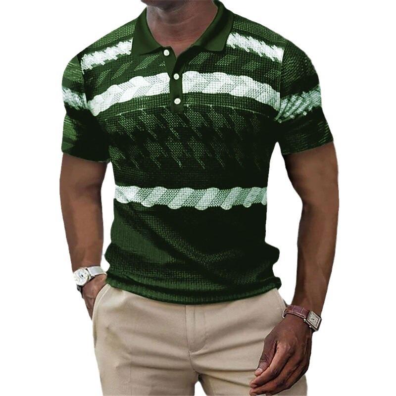 Fashionable Geometric Stripe Pattern 3D Digital Printing Men's Comfortable Polo Shirt