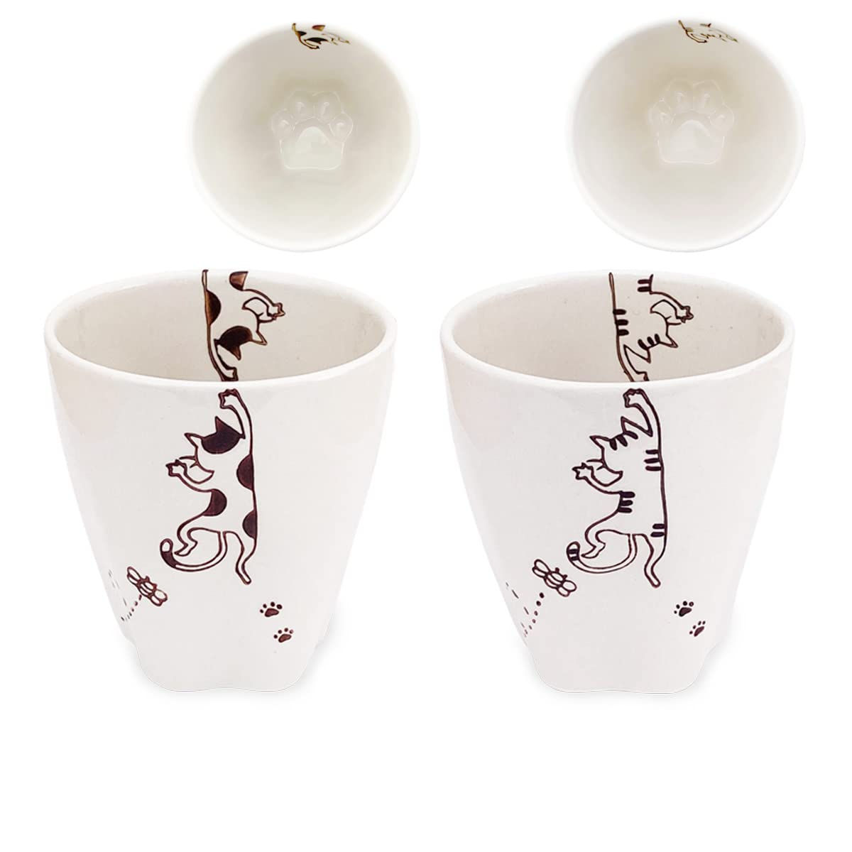 J-kitchens Studio Sho ~ Paw Print Cups, Pair of Cats, Hasami Ware, Made in Japan / 179751