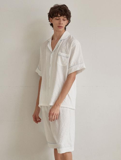 

[LUNALUZ STUDIO] Мужская пижама Charmant с коротким рукавом и воротником [Отправка из Кореи] 100% Оригинал White