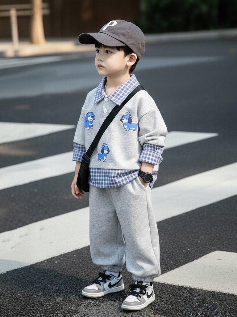 Kids' Korean-Style Two-Piece Hoodie Set: Baby Boys' Spring/Autumn Handsome Outfit 2026