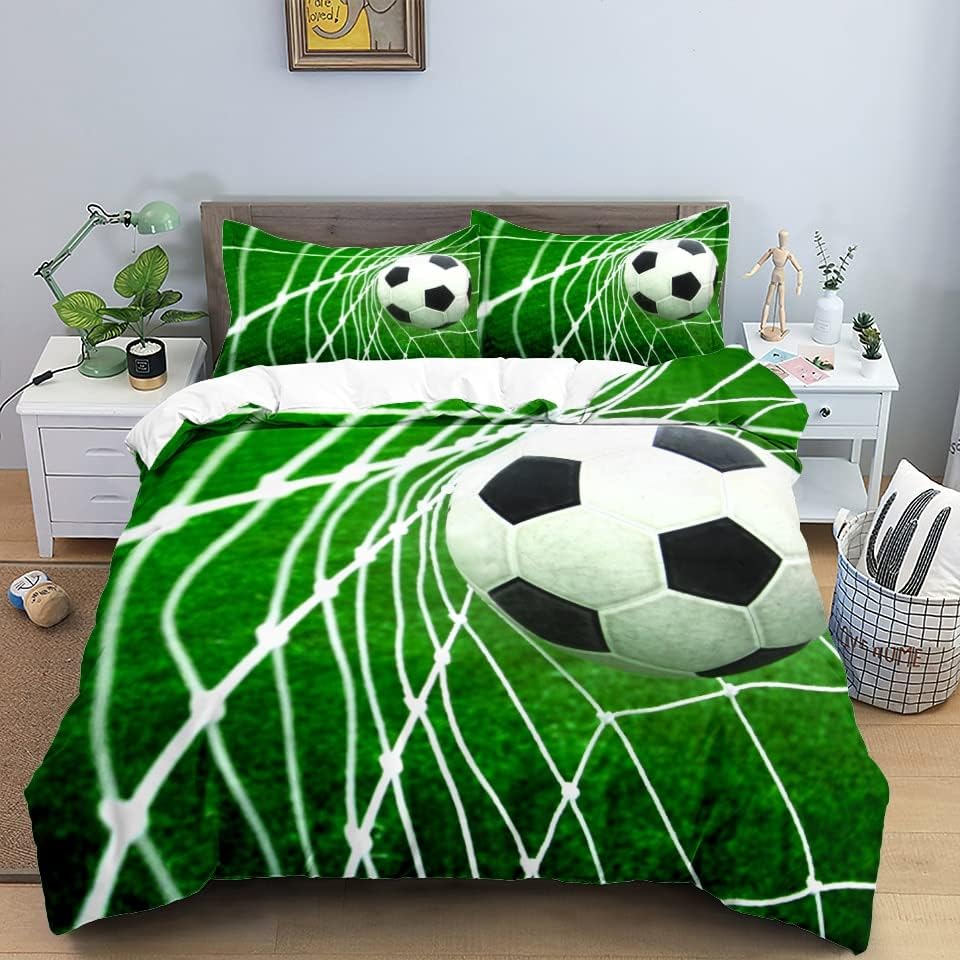 Sports Duvet Cover Set Microfiber Green Grass Field Soccer Playground Comforter Cover 3D Football Bedding Set King Queen Size
