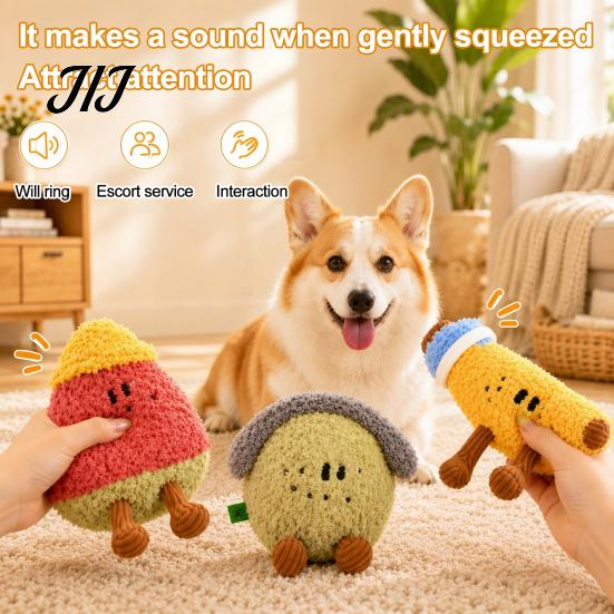 Teeth Grinding Toys for Puppies Plush Fruit Dog Toy with Bell, Squeaky Interactive Chew Toy, Anxiety Relief Dogs Soft Stuffed Small To Medium