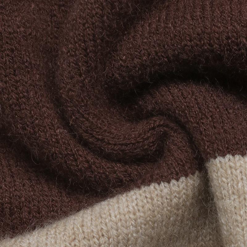 2026 Retro Color Block Stripe Polo Collar Sweater - Women's Long Sleeve Knitwear for Autumn/Winter Casual Wear