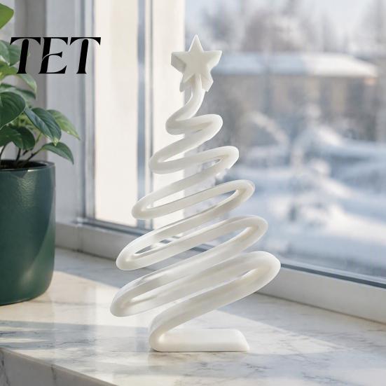 Handcrafted Tree Figurines 3D Printed Minimalist Christmas Desktop Ornament, Modern Holiday Table Living Room Accents Sign for Bedroom Home