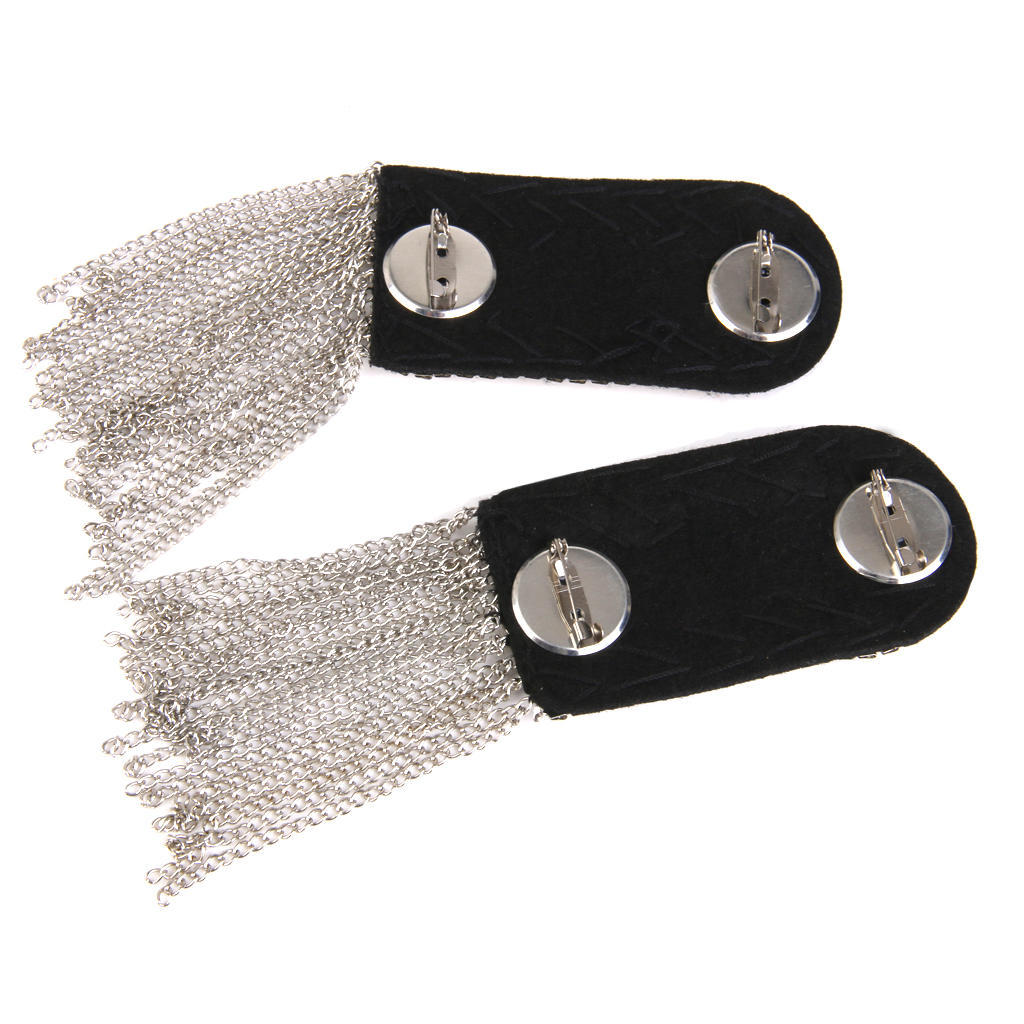 1 Pair Stylish Silver Button pattern Fringe Tassel Chain Epaulet Shoulder Boards Badge