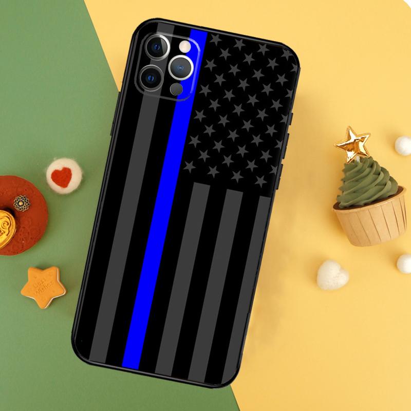 Police Styled Thin Blue Line Flag Case For iPhone 13 12 Mini 11 14 16 15 Pro Max 7 8 Plus X XR XS Max Back Cover