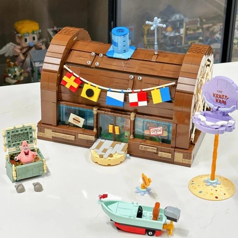 

Нетоксичные строительные блоки Губка Боб Квадратные Штаны Мультяшная модель ресторана Красти Краб Сборная игрушка Патрик Стар Капитан Подарок на День Рождения