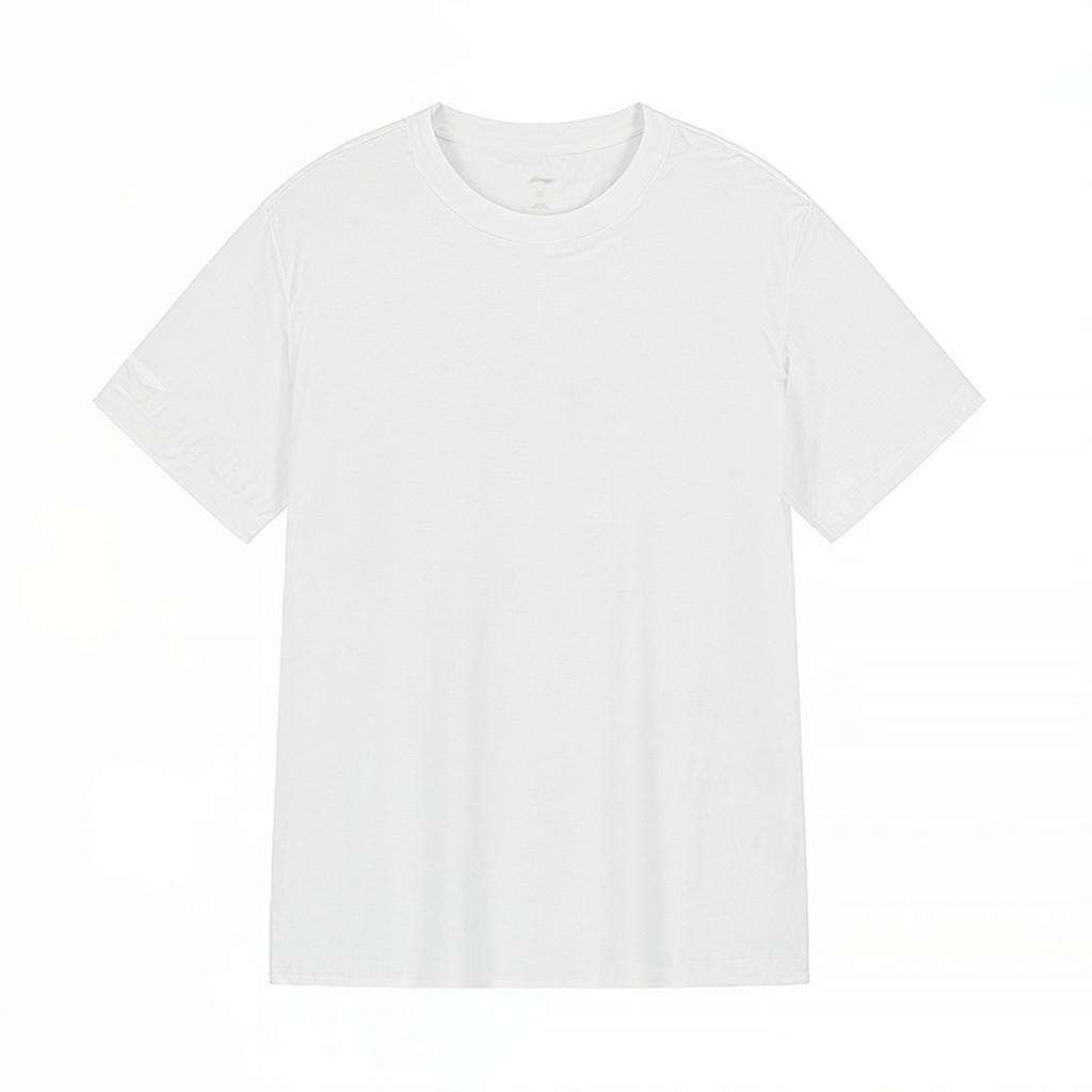 Li Ning Pure Cotton Minimalist Round Neck Versatile Solid Color Basic Loose Casual Short Sleeve T-Shirt Unisex Tops White F-AVSV675-2