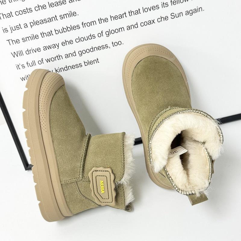 Children's Warm Snow Boots Leather and Fur Short Boots Waterproof and Non-slip One-step Cotton Shoes