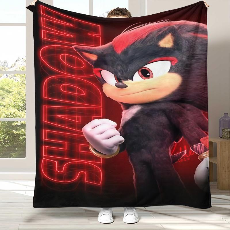 Retro S-Sonic Cartoon Game Flannel Blanket,Ultra Soft Warm Plush Throw for Home Bedroom Bed Sofa Cover Camping Picnic Gift