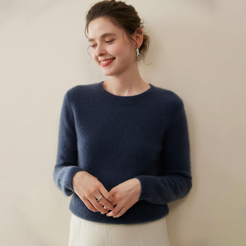 Women's Cashmere Round Neck Solid Color Breathable Knit Pullover Sweater