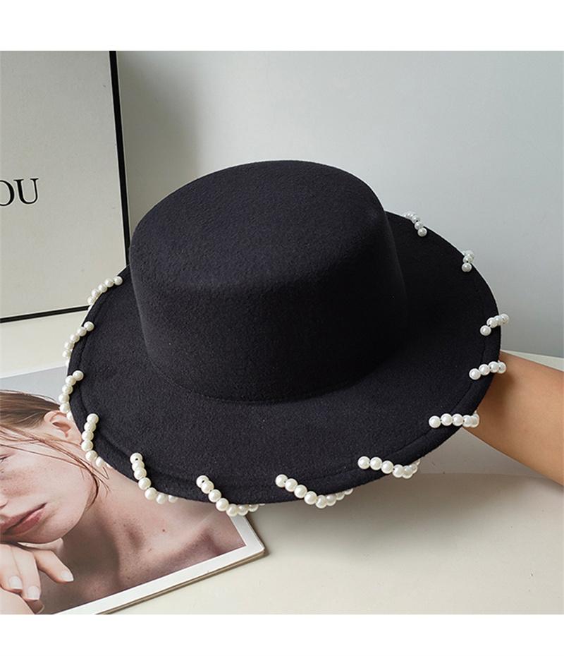202510-shi INS CHIC autumn polyester Hand-sewn pearl lady fedoras cap women leisure panama jazz hat