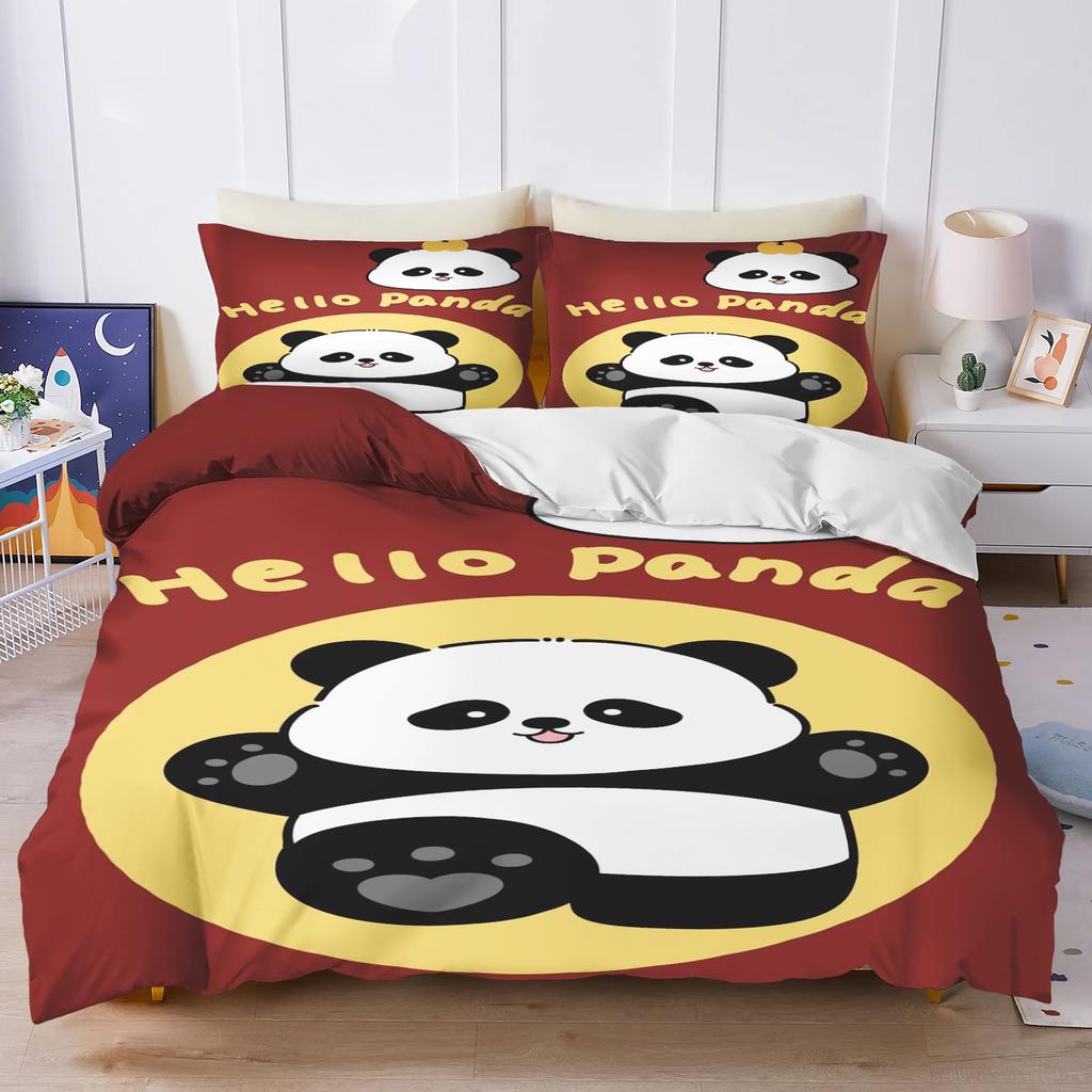 Panda Schattig Bedrukt Cartoon 3-Delige Eendelige Beddengoedset Comforte Luxe Exquise Verjaardagscadeau Polyester Huisdecoratie Dekbedovertrek