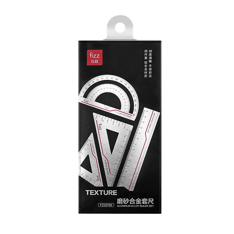 4 In 1 Deli Fizz Metal Ruler Stationery Set Aluminum Alloy Multifunctional Combination Ruler Triangle Protractor for Drawing
