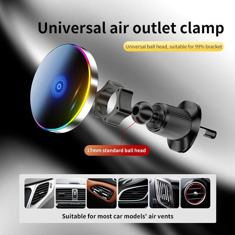 Car wireless charging phone holder with seven-colour ambient lighting design