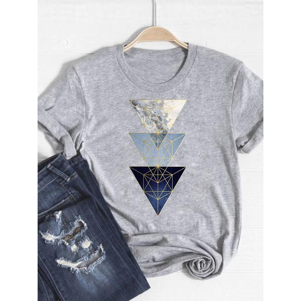 Print T Shirt Short Sleeve Flower Vintage Cute 90s Summer Top Fashion Clothes Women Clothing Gray Basic Tee Graphic T-shirt