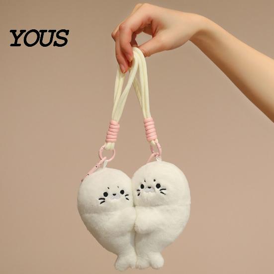 Backpack Accessory for Kids 1 Pair Cute Baby Seal Plush Keychain, Magnetic Heart Fluffy Keyring, Soft Phone Charm Stuffed Animal Fridge Magnet