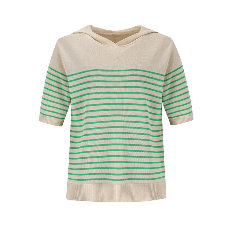 VISITINNEWYORK Hooded Striped Short Sleeve Knit (Vz5Sk72)