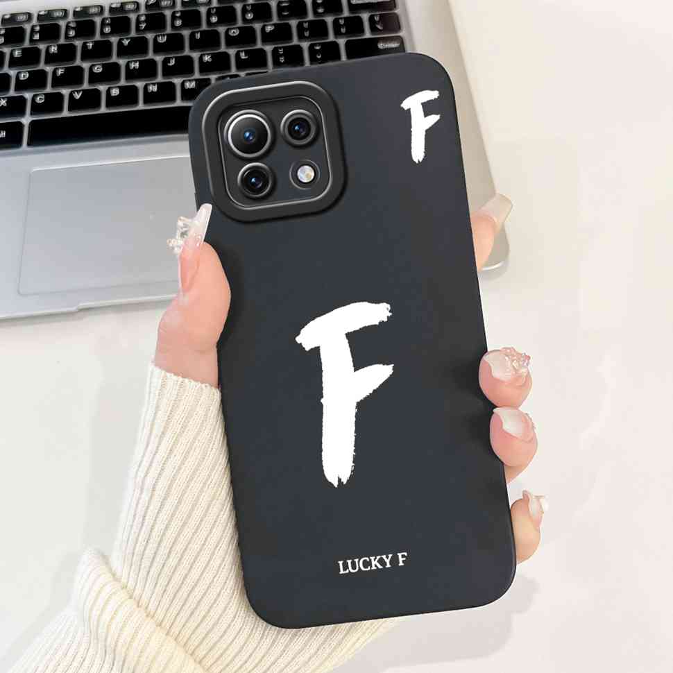 For Xiaomi Mi 11 Lite 4G M2101K9AG Case Black Lucky Letters A-Z Soft Silicone Cover For Xiaomi Mi 11Lite 5G 11 Youth 6.55" Cases