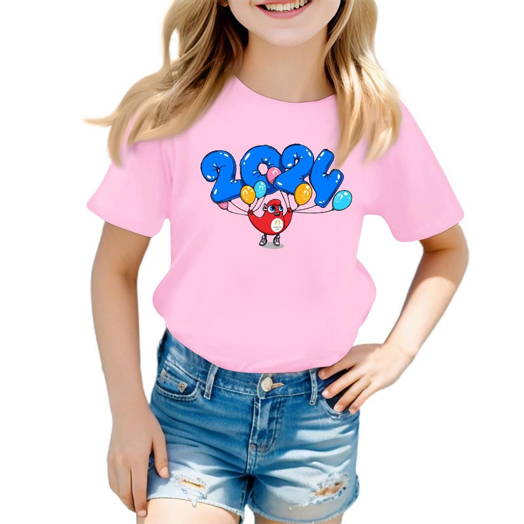 Lässiges lockeres bedrucktes T-Shirt Rundhals-Pullover Kurzarm-Top für Kinder Jugendliche