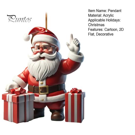 Christmas Tree Hanging Decorations Cartoon Santa Snowman Ornaments 2D Flat Acrylic Pendant for Tree Car Supplies