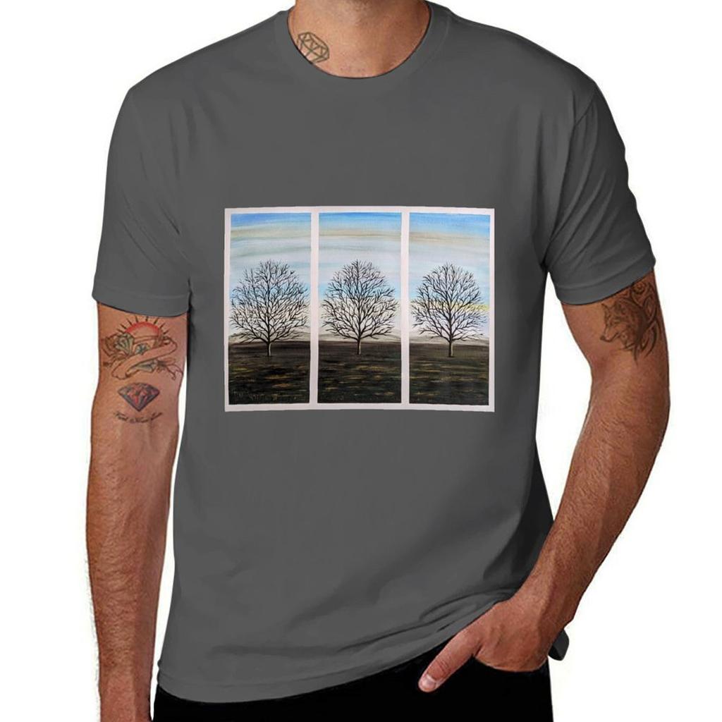 Tree Triptych Tshirt Thanksgiving Casual Tee
