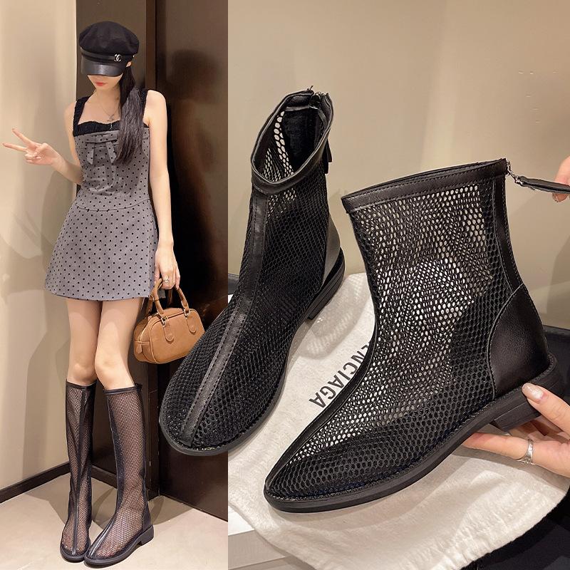 2025 summer net boots new breathable explosion women's boots mesh hollowed out Martin boots short boots mesh medium boots