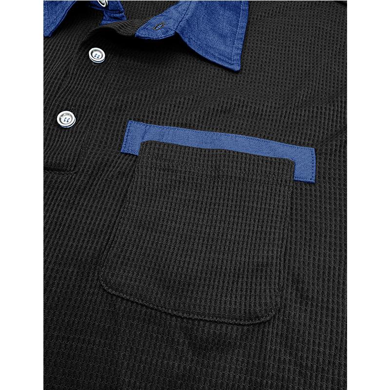 Autumn New Men's Long-sleeved Waffle Polo Shirt Fashion Men's Lapel T-shirt Tops